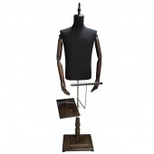 PPM-02 Манекен мужской, с шарнирными руками, держателям обуви и брюк. Цвет: Чёрный+тёмное дерево 