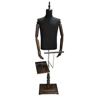 PPM-02 Манекен мужской, с шарнирными руками, держателям обуви и брюк. Цвет: Чёрный+тёмное дерево 